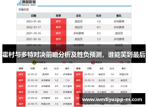 霍村与多特对决前瞻分析及胜负预测，谁能笑到最后